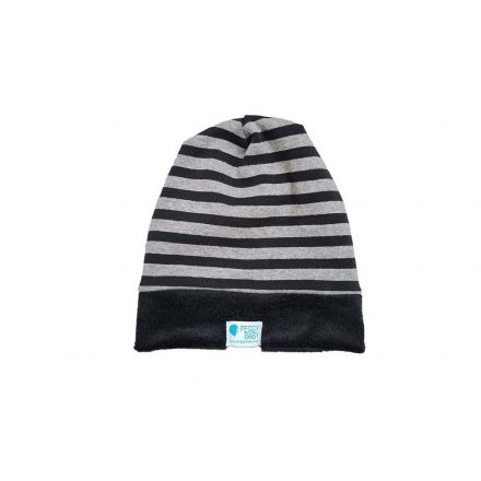 Winter-Beanie, fleece, gestreift, grau-schwarz